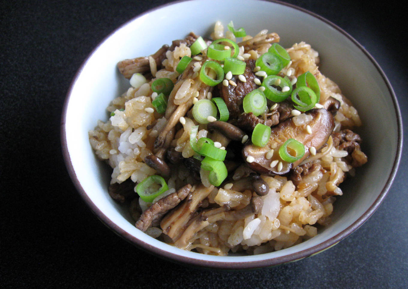 beef asian mushroom mazegohan with gochujang