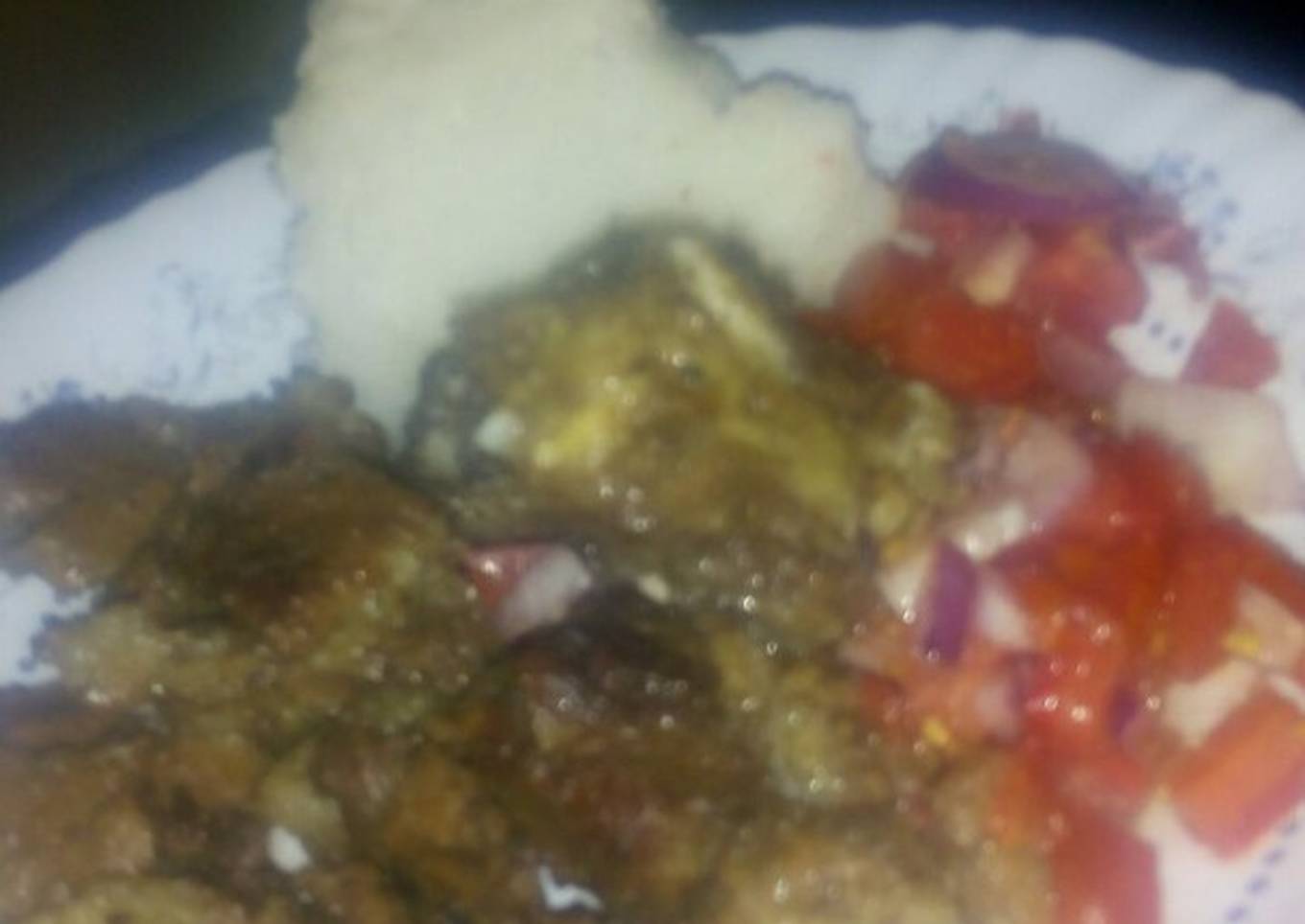 fried beef with kachumbari and ugali
