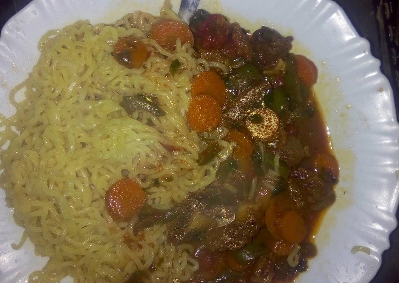indomie with beef stew