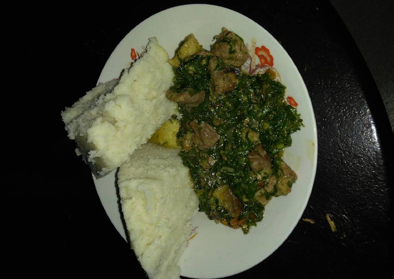 ugali and beef with khale spinach