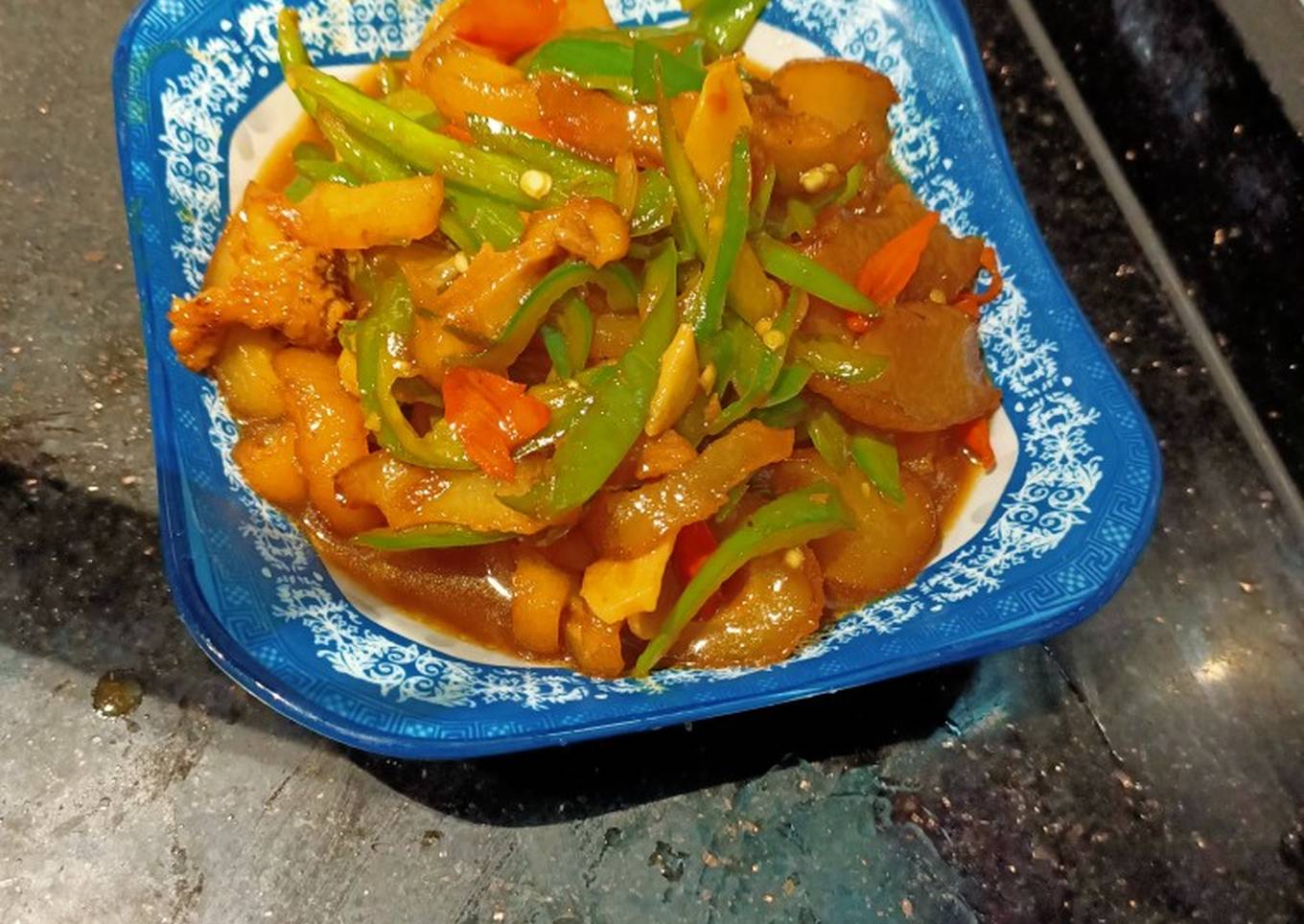 sauteed spicy beef gravel oseng kikil sapi indonesia style