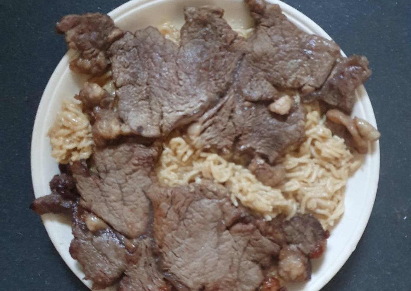 sirloin beef steaks with noodles