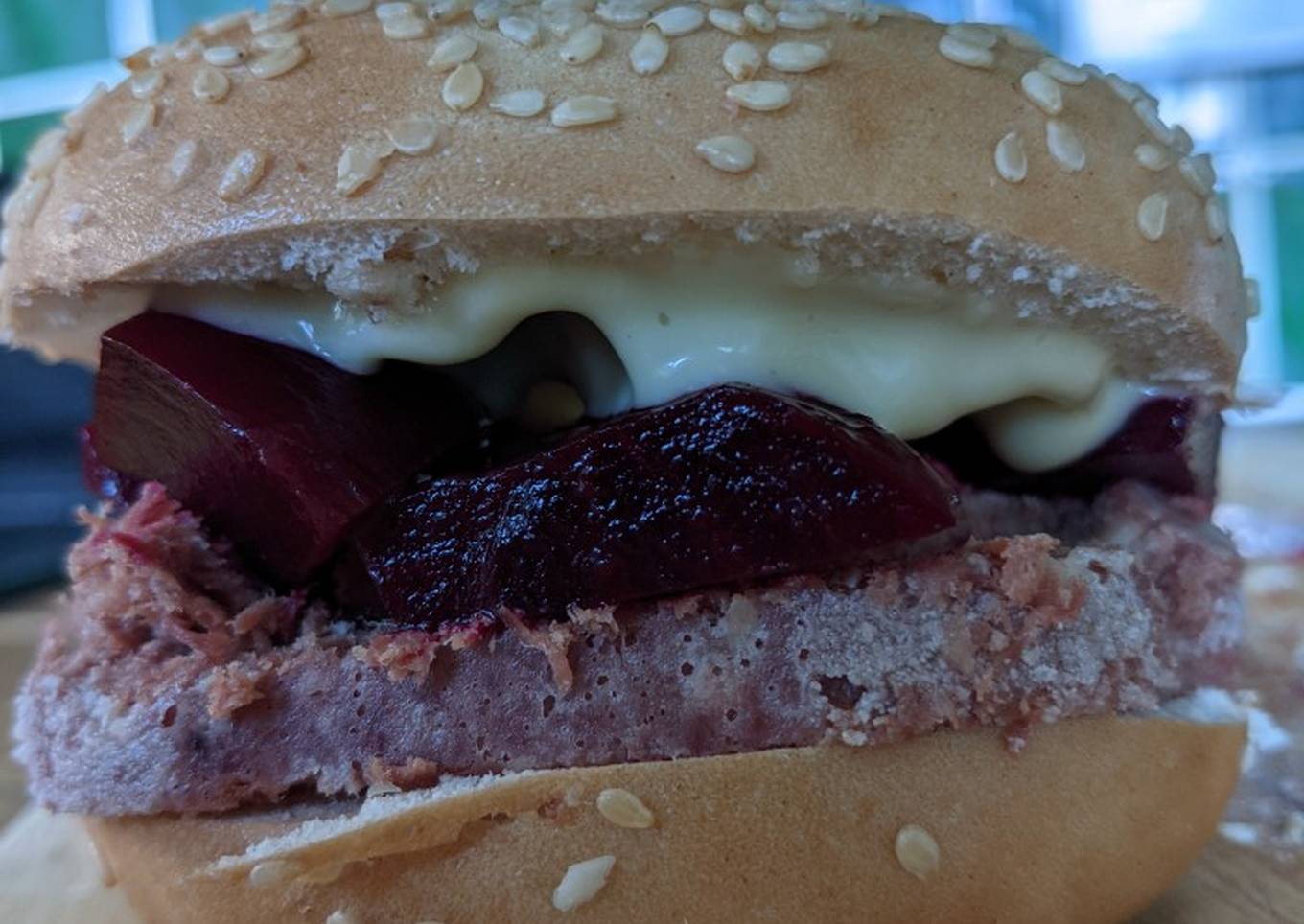 corned beef and pickled beetroot sandwich