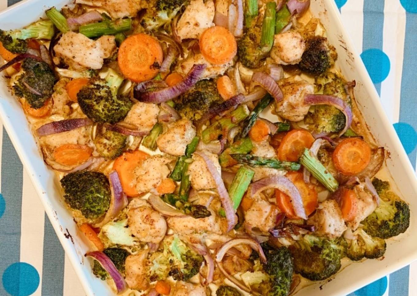 baked chicken and vegetables with miso