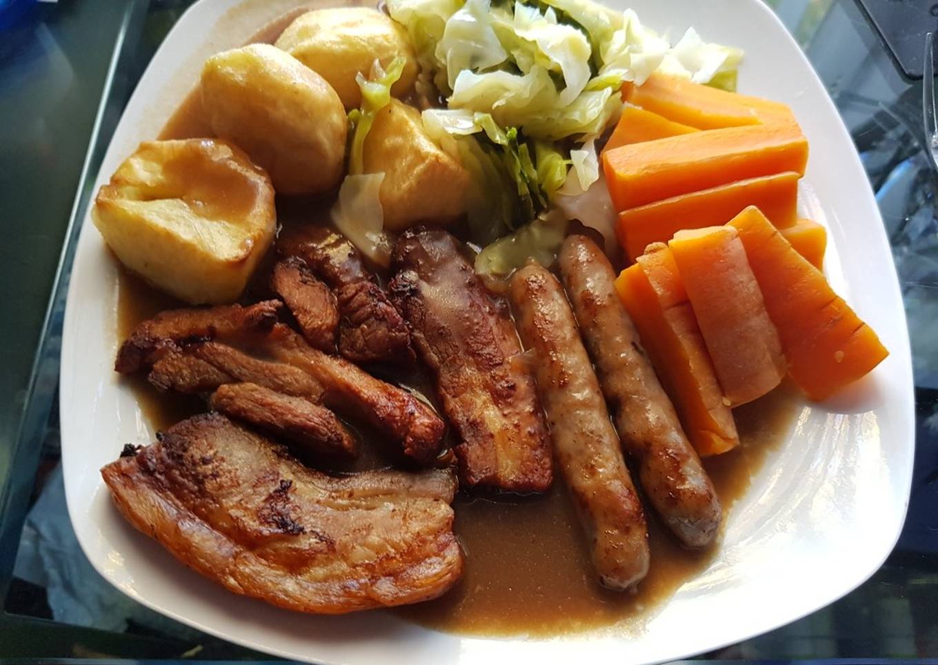 belly pork and pork sausage roast