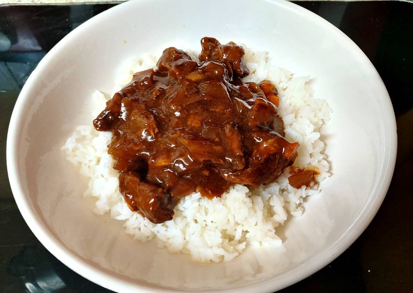 my slow cooked bbq beef over rice