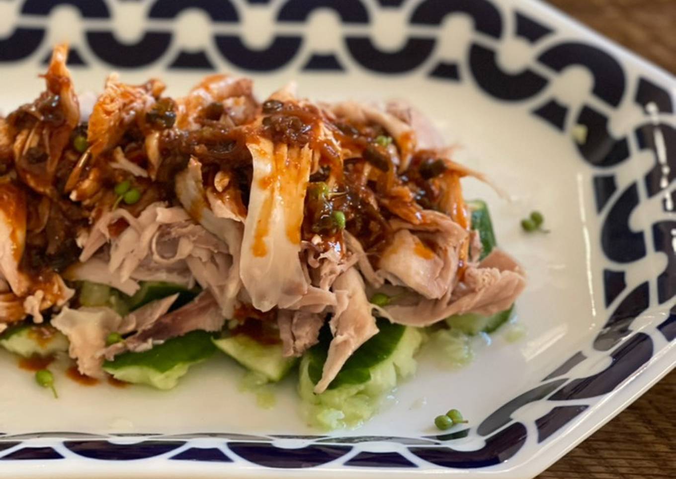 poached chicken with japanese korean sauce