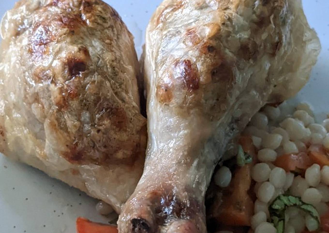 stuffed chicken drumsticks with giant couscous salad