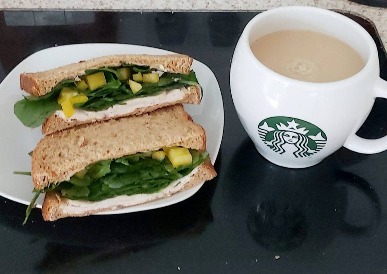 My Sliced Chicken with Spinach and Yellow Sweet Pepper Sandwich