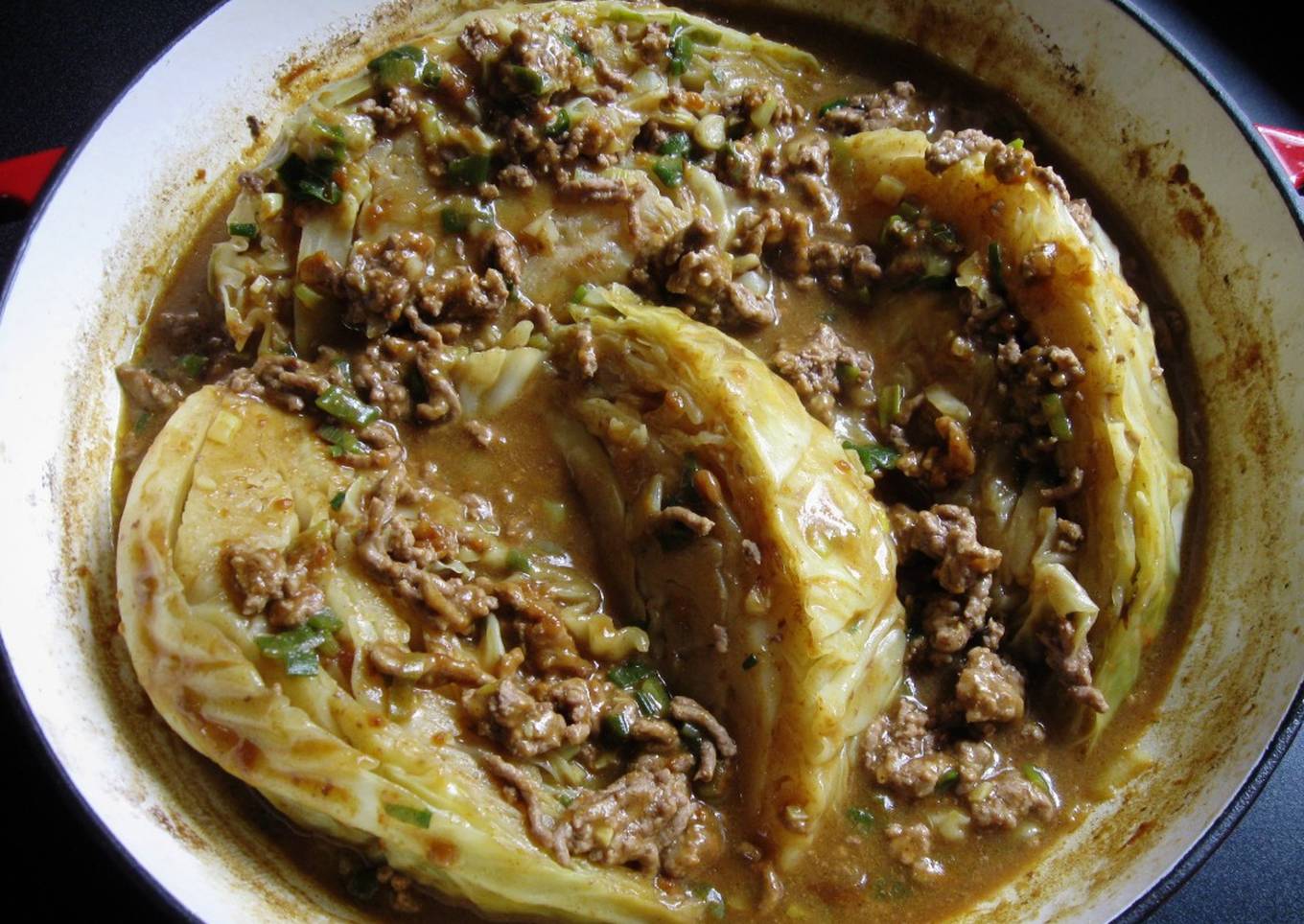 Curry Flavoured Stewed Cabbage & Beef Mince