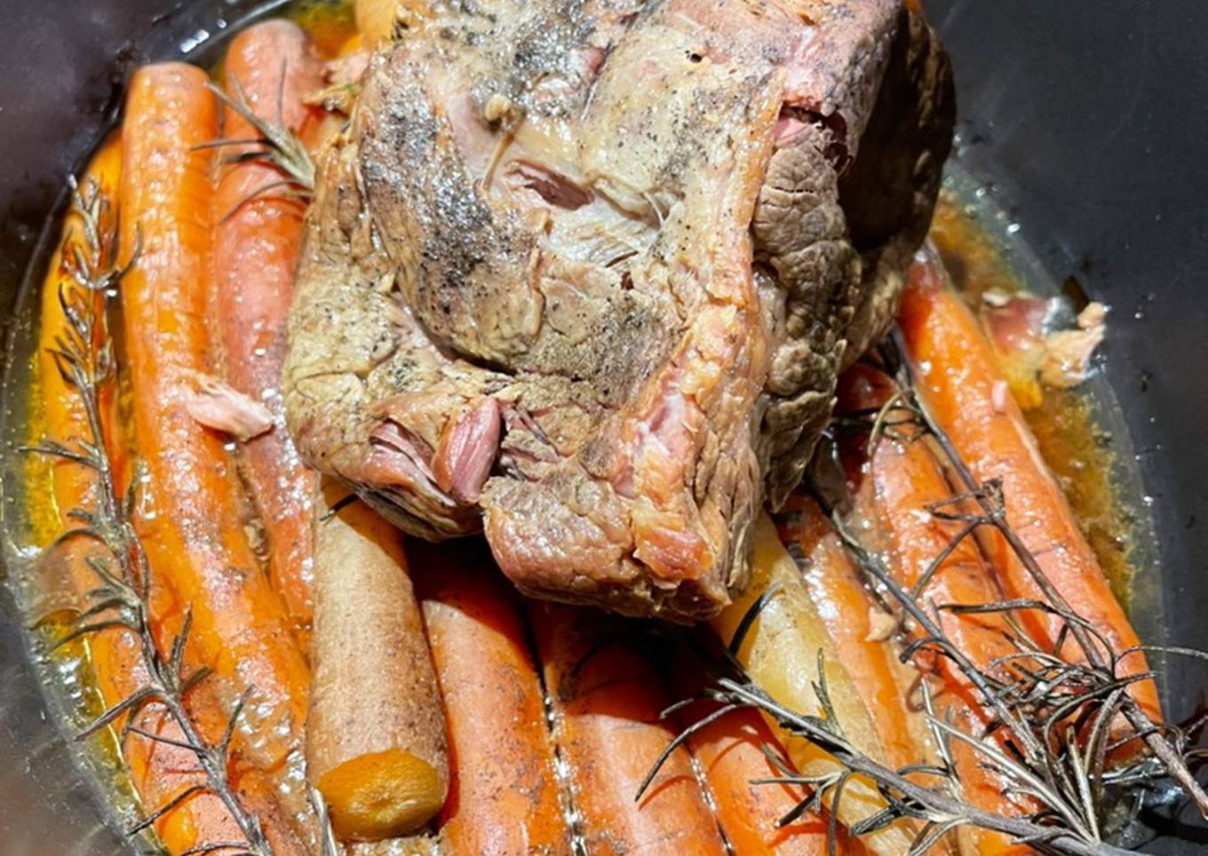 slow cooked beef brisket with rainbow carrots