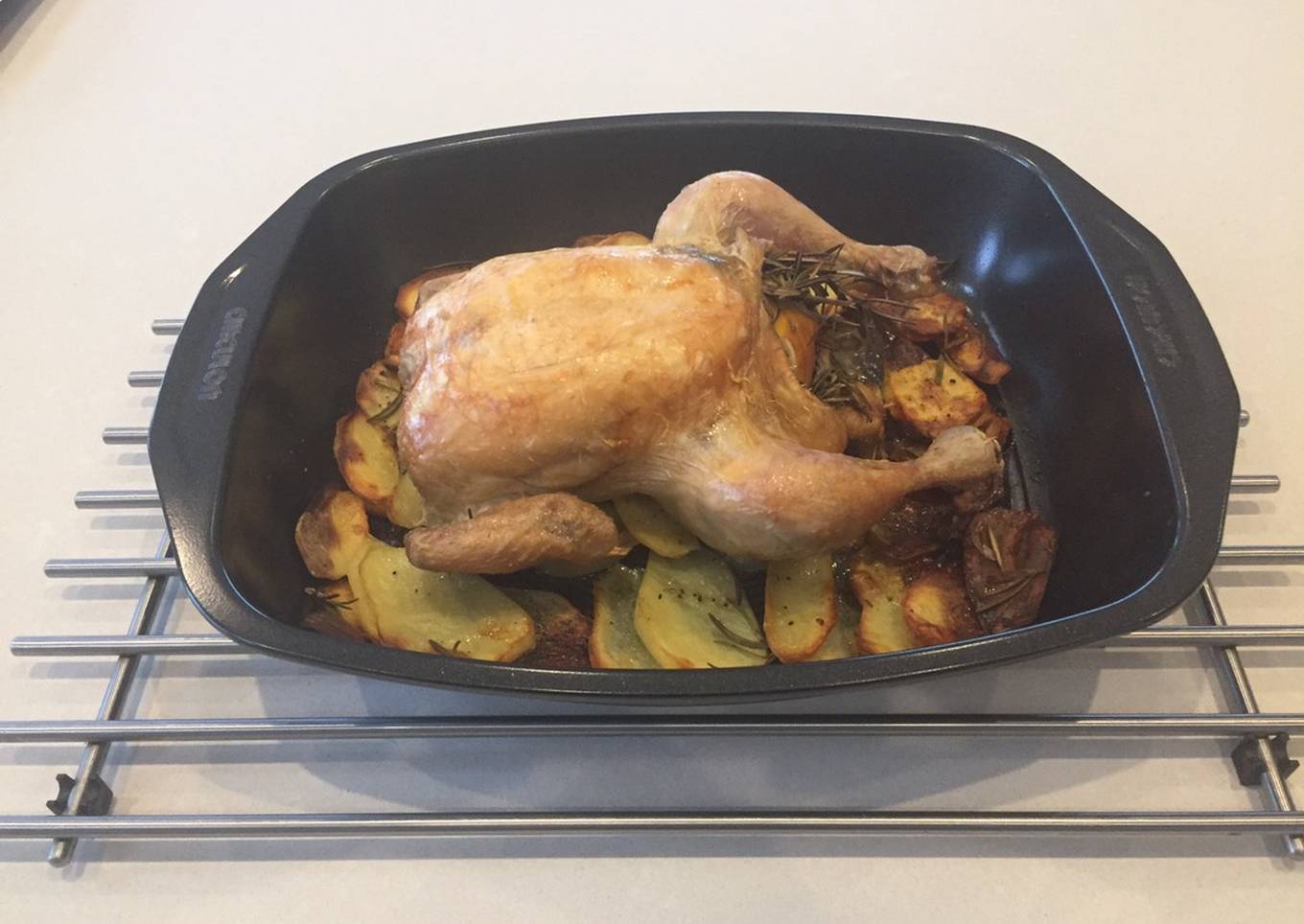 Judy’s roast chicken with crispy potatoes