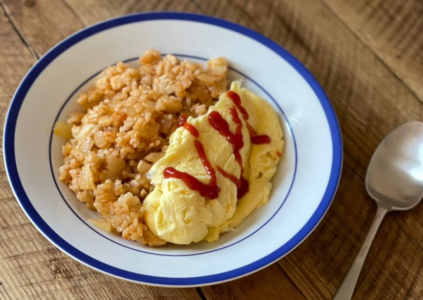 Chicken Omurice – the old classic Japanese comfort meal, chicken kitchup rice with omlette
