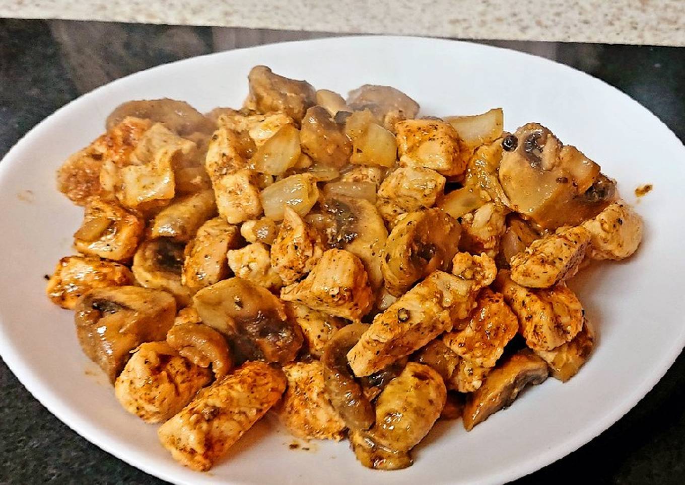 my one pan sauteed mushrooms and chicken bites mainmeal
