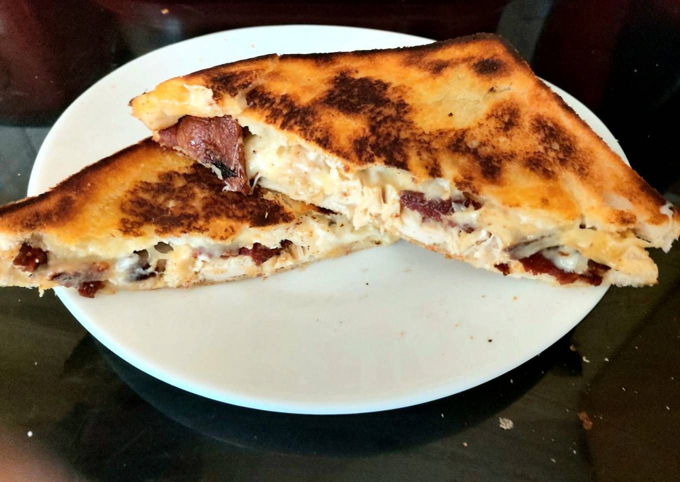 my toasted chicken streaky bacon and cheese grilled sandwich