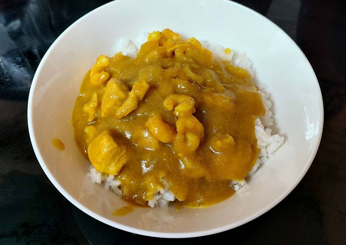 my chip shop curried chicken large prawns with rice